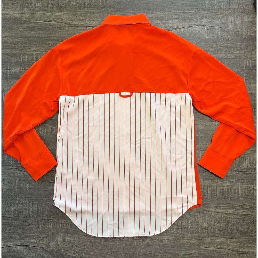 Peace Love World Women's Relaxed Woven Button Up Shirt, Orange, Size XXS - Picture 4 of 11